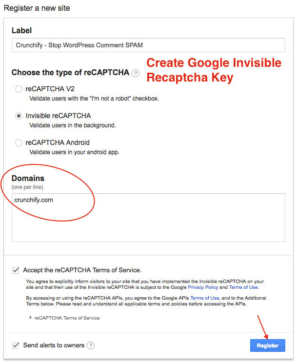 Generate Site Key For Google Recaptcha